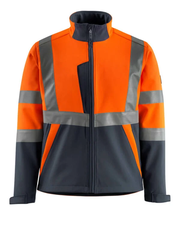 Mascot workwear kiama hi vis 2 tone softshell jacket orange navy