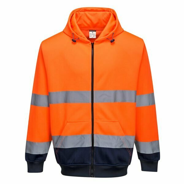 Portwest B317 Orange/Navy Zipped 2- tone Hooded sweatshirt front