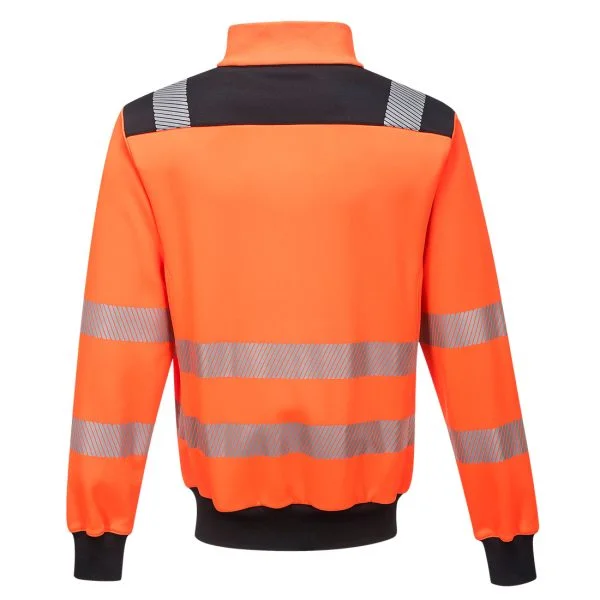 A high visibility workwear jacket with reflective stripes.