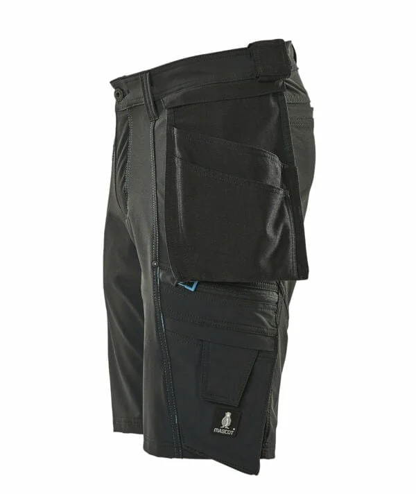 A durable black work short for men enhanced with side pockets.