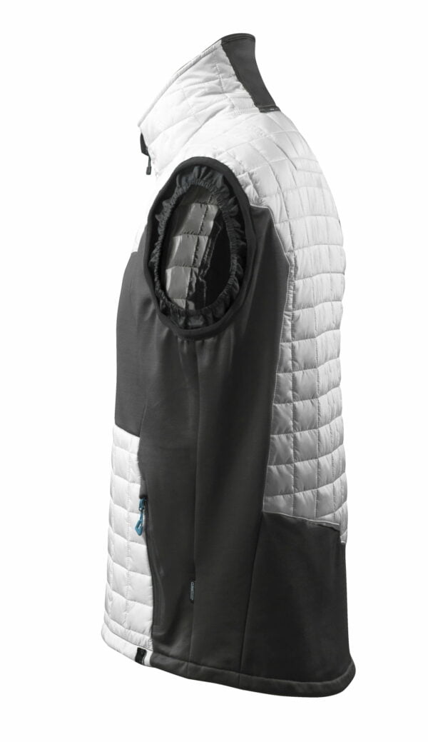 A workwear vest with a back zipper.