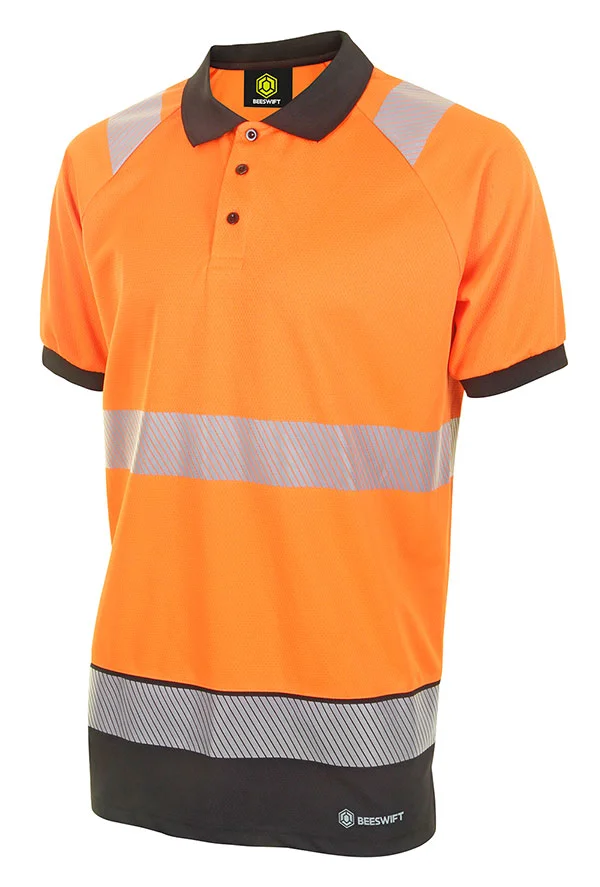 beeswift 2 tone polo shirt orange navy hvtt010or