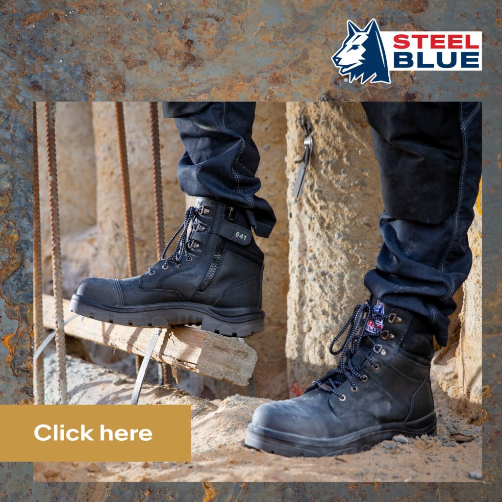 Steel blue safety boots - click here for workwear in Ireland.